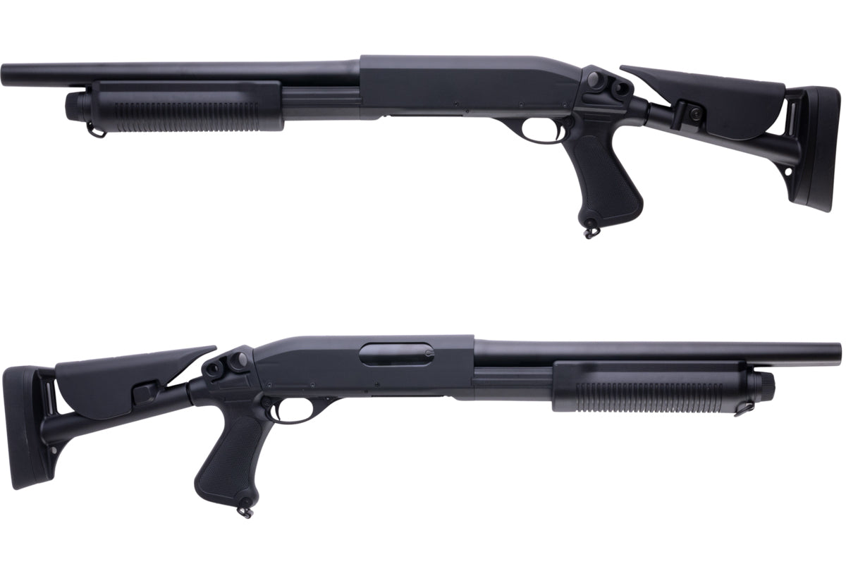 CYMA M870 3-Round Burst Multi-Shot Shell Loading Airsoft Spring Shotgun w/ Retractable Stock (CQB/CM
