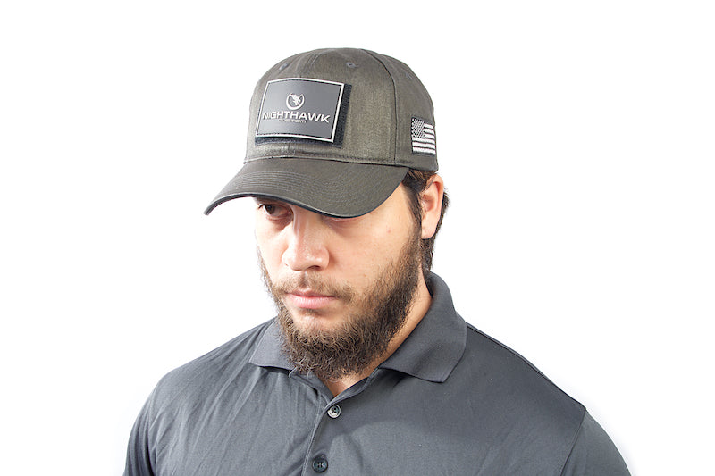 Nighthawk Custom Cap - Black Wax Cotton Nighthawk Custom Logo Patch w/Velcro & Flag Embroidery logo