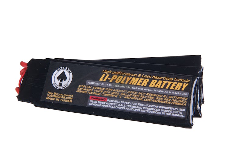 Socom Gear 11.1V. 1500mAh. Li Po Battery ( 15C Tri-Panel Version, M4/16, AK, M14, MP5, Model 36 Seri