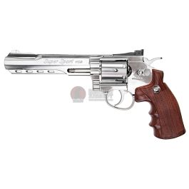 WinGun Airsoft Revolver CO2 702 (6 inch, Brown Grip, 6mm Version) - Silver