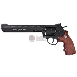 WinGun Airsoft Revolver CO2 703 (8 inch, Brown Grip, 6mm Version) - Black