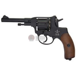WinGun Airsoft Revolver CO2 721 Nagant M1895 (4 inch, Brown Grip, 6mm Version) - Black
