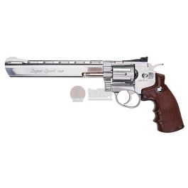 WinGun Airsoft Revolver CO2 703 (8 inch, Brown Grip, 6mm Version) - Silver