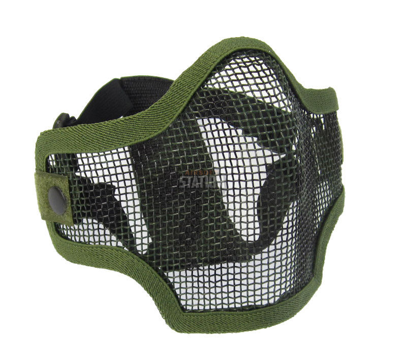 2G Steel Mesh Half Face Mask, OD Green w/ Skull