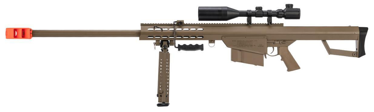 6mmProShop Barrett Licensed M82A1 Bolt Action Powered Airsoft Sniper Rifle, Tan