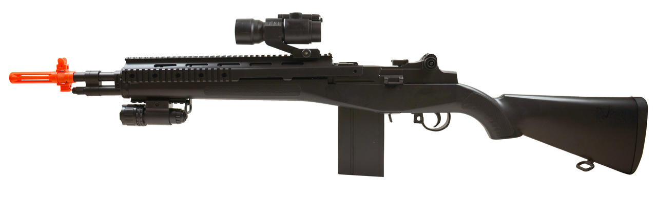 AGM M14 SoCom Spring Airsoft Rifle w/ Red Dot Scope & Flashlight, Black