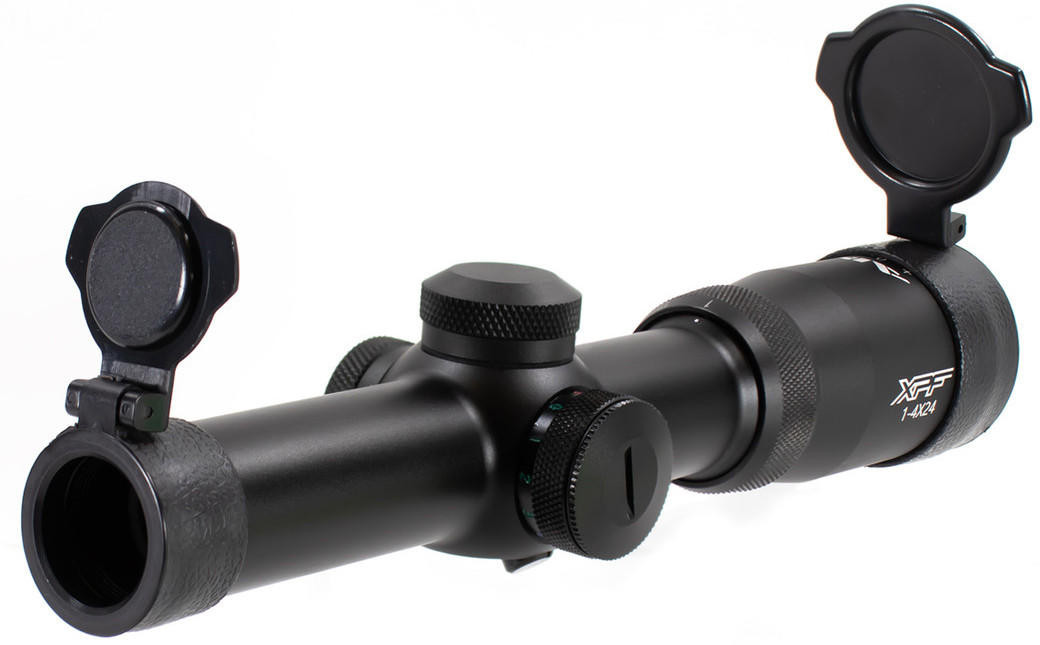 Aim Sports 1-4x24 Tri-Ill. First Focal Plane Scope/Mil-Dot/Rings, Black