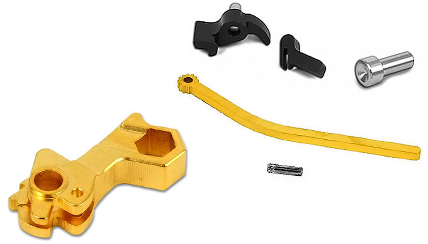 Airsoft Masterpiece CNC Steel Hammer & Sear Set for Marui Hi-Capa S Style Hex, Gold