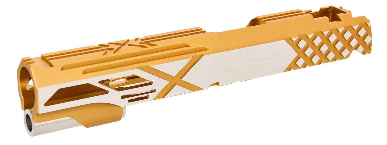 Airsoft Masterpiece Hi-Capa 5.1 / 1911 Custom “X” Slide, Gold Two-Tone