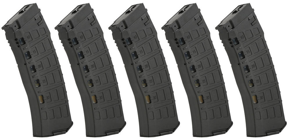 Arcturus AK12 30/135 Round Variable Mid-Cap Airsoft EMM Magazine 5 Pack, Black