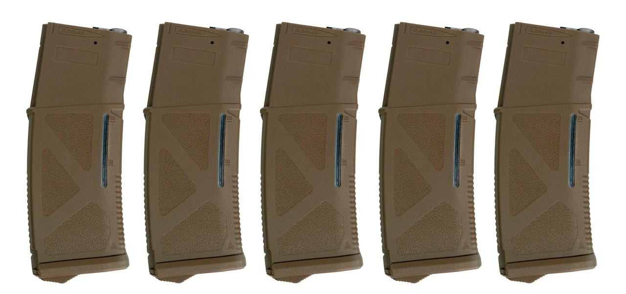 Arcturus AR MOD1 M4/M16 200rds Mid-Cap Windowed EMM Magazine, 5 Pack, FDE