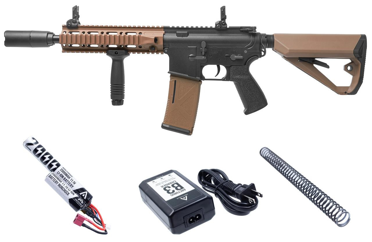 Arcturus LWT MK-II CQB 10" AEG Sport Airsoft Rifle Starter Pack, Black/Tan
