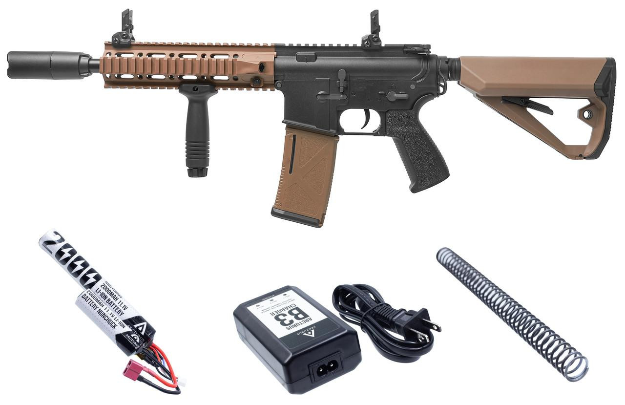 Arcturus LWT MK-II CQB 10" AEG Sport ARC SE Airsoft Rifle Starter Pack, Black/Tan