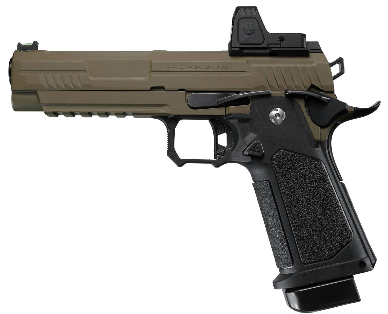 ARCTURUS Vanguard 5" Hi-Capa GBB Airsoft Pistol w/ Optics Ready Slide & ARS-1 Red Dot Combo, Black/T