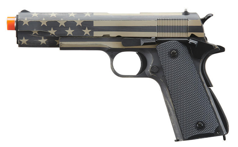 Army Armament Full Metal 1911 GBB Airsoft Pistol, Distressed Black/Tan Stars & Stripes