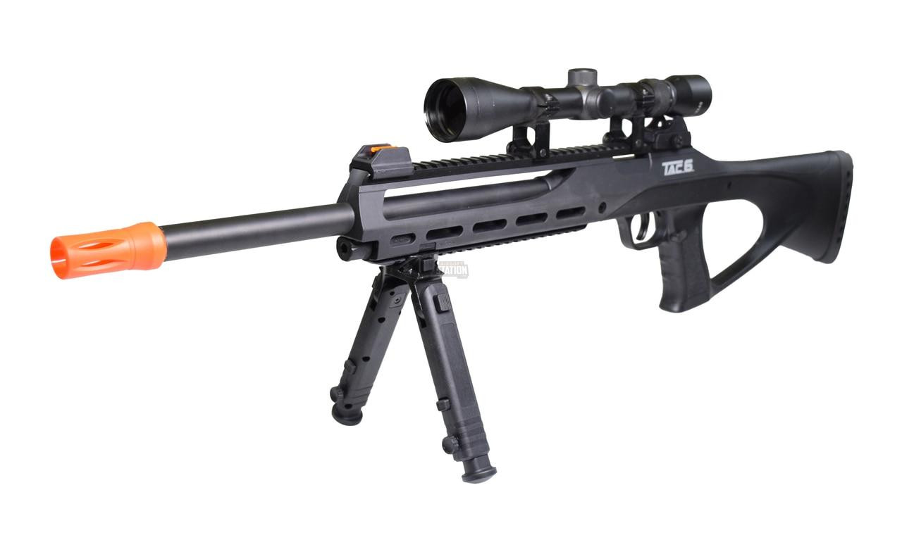 ASG TAC-6 CO2 Semi-Auto Airsoft Sniper Rifle Kit with Scope, Integrated Laser & Bipod