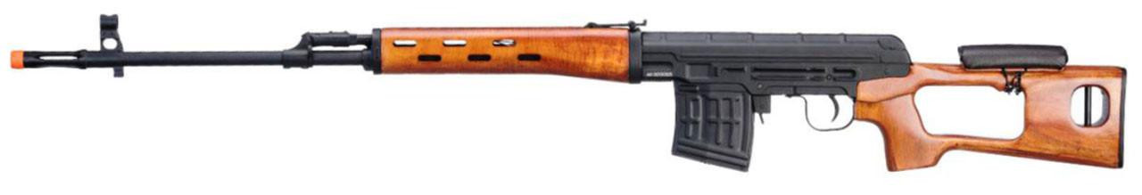 Atlas Custom Works SVD Dragunov Electric Airsoft Sniper Rifle w/ Real Wood Furniture & Fixed Sportsm
