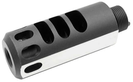 Atlas Custom Works Two-Tone Compensator for Hi-Capa Airsoft Pistols, Type 2, Silver/Black