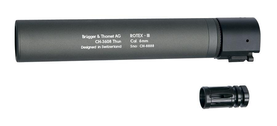 B&T ROTEX III Metal QD Barrel Extension and Metal Flash Hider, Grey, 8.9"
