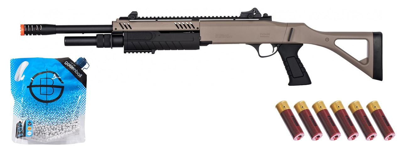 BO Manufacture FABARM STF/12 Long Barrel Spring Airsoft Shotgun w/ Fixed Stock, Shell Combo, Dark Ea