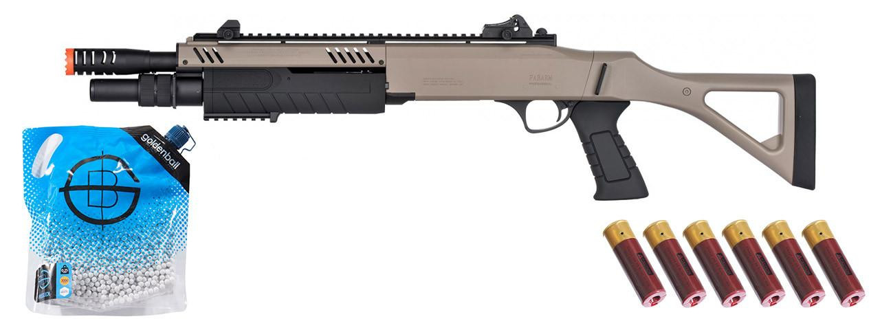 BO Manufacture FABARM STF/12 Short Barrel Spring Airsoft Shotgun w/ Fixed Stock, Shell Combo, Dark E