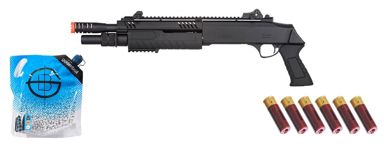 BO Manufacture FABARM STF/12 Short Barrel Spring Airsoft Shotgun w/ Shell Combo, Black
