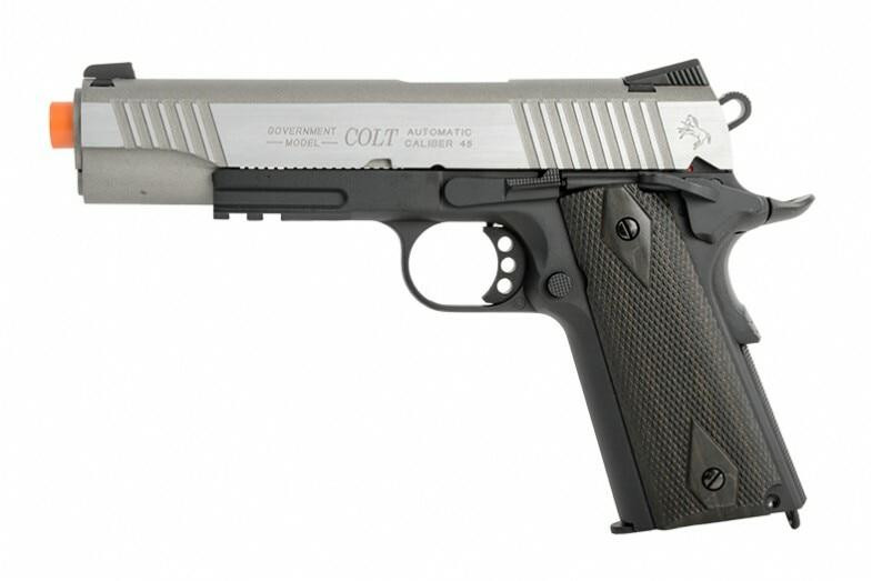 Colt 1911 .45 ACP CO2 Rail Gun Blowback Airsoft Pistol, Two-Tone