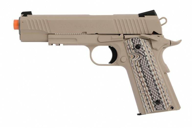 Colt 1911 M45A1 CO2 Rail Gun Blowback Airsoft Pistol, Tan