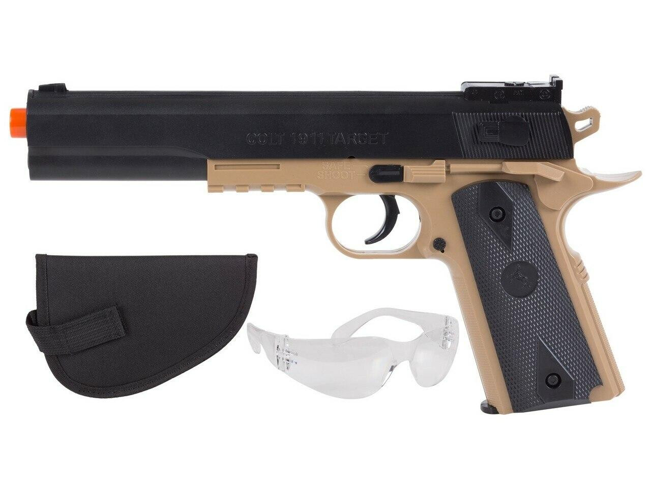 Colt 1911 Spring Pistol Kit w/ Holster and Safety Glasses, Black/Tan