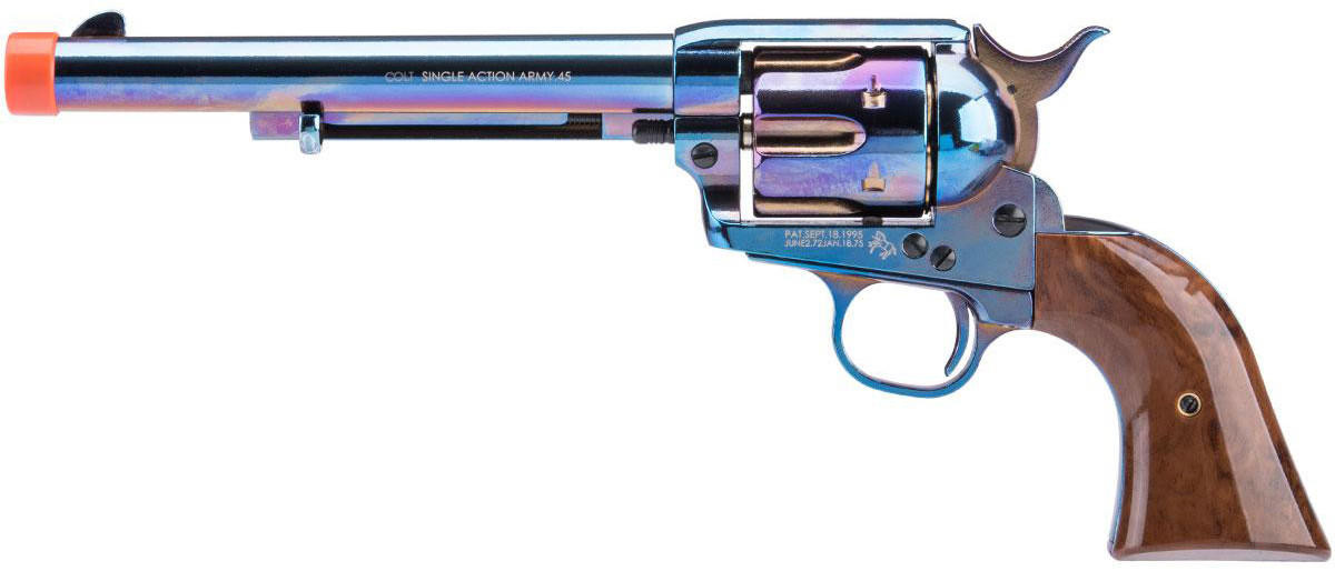 Colt SAA .45 Style Peacemaker Cavalry Barrel Gas Powered Airsoft Revolver, Blued