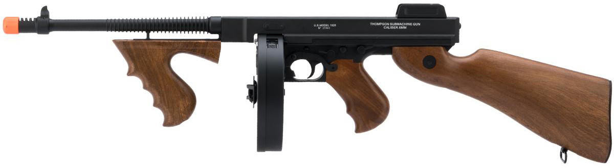 CYMA Cybergun Licensed Thompson "Chicago Typewriter" Airsoft AEG Rifle w/ Drum Mag, Wood/Black