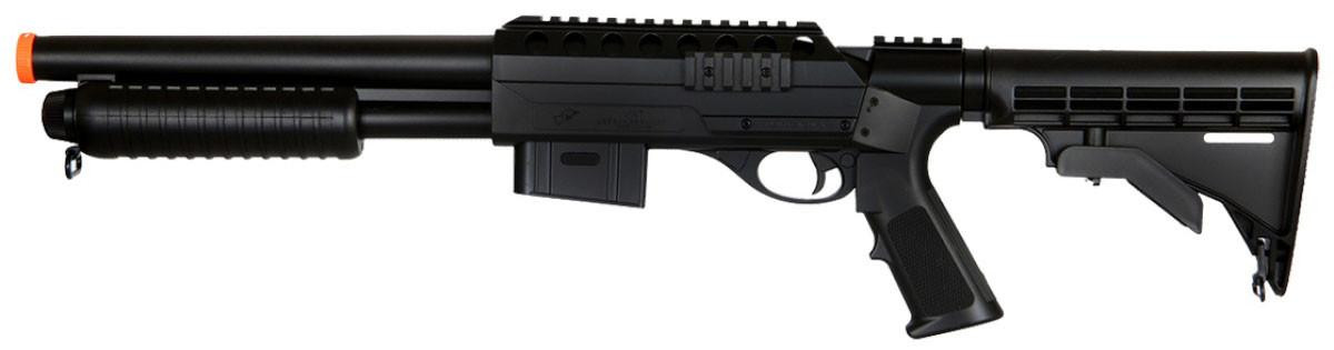 DE M500 Pump Action Airsoft Shotgun w/ Retractable LE Stock, Black