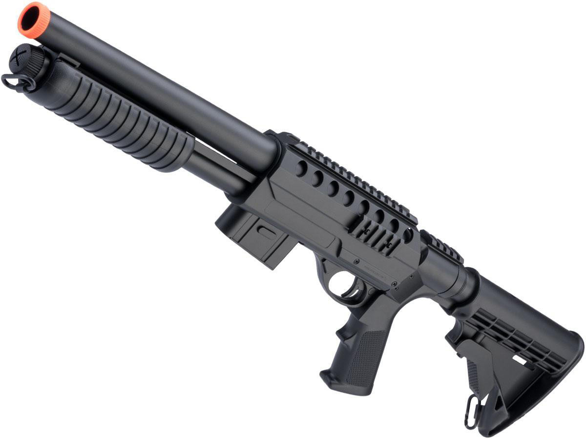 Double Eagle M47 Tactical Airsoft Spring Shotgun w/ Detachable Magazine, Black