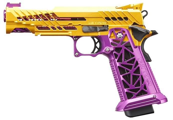 Dr. Black "Jester" Custom 5.1 Hi-Capa GBB Airsoft Pistol, Purple/Gold