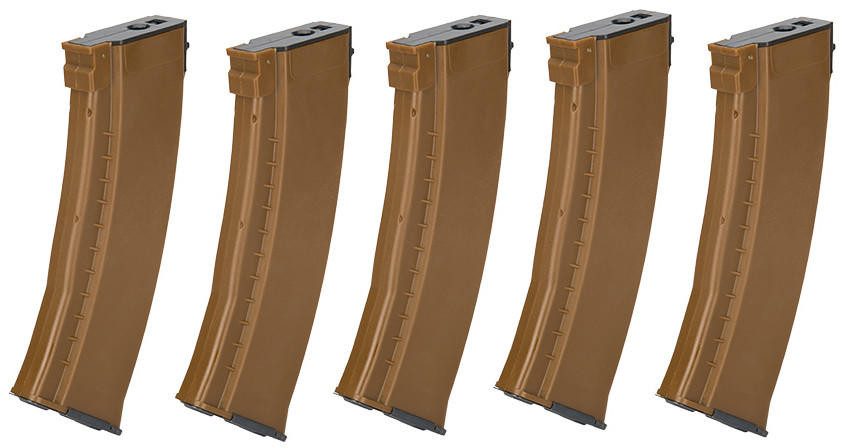 E&L AK74N 120rds Mid-cap Magazine 5 Pack, Brown