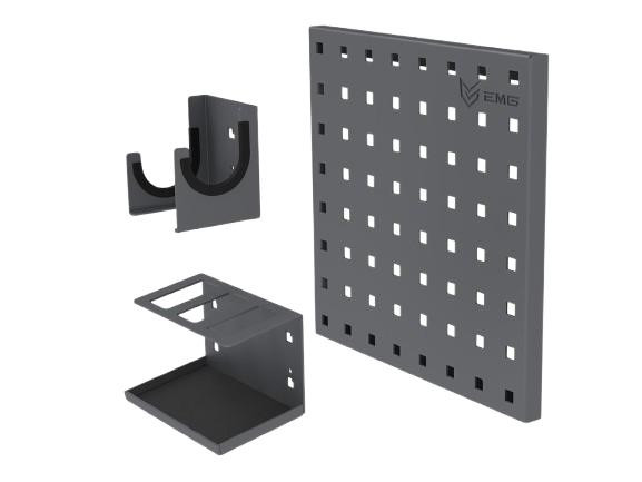 EMG Battle Wall Panel 12x12 with Pistol Dual Vertical Hook & 3 Magazine Holder, Dark Grey