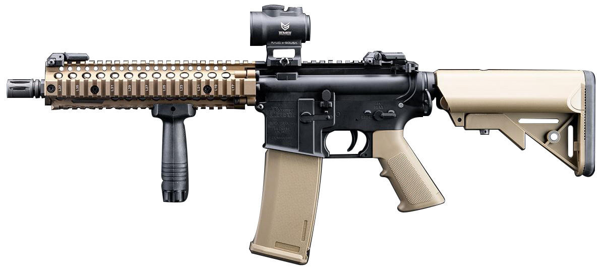 EMG Helios Daniel Defense Licensed EDGE Series MK18 Airsoft AEG Rifle, Black/Tan