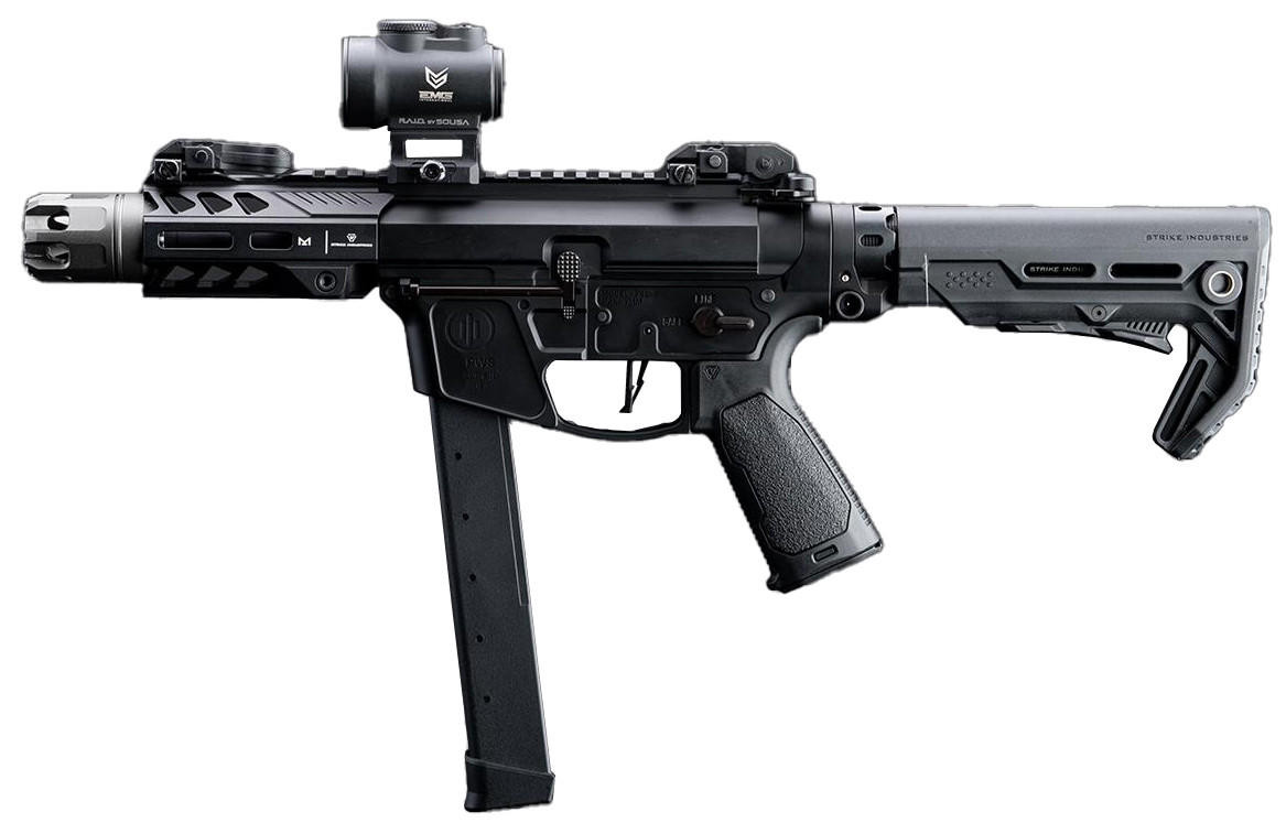 EMG Strike Industries x PWS Licensed 9mm Style Carbine 4" CQB Airsoft AEG Rifle w/ M4 Stock, Black