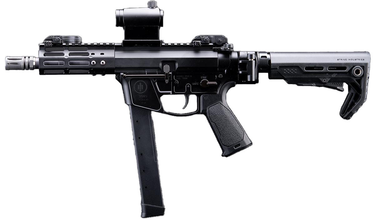 EMG Strike Industries x PWS Licensed 9mm Style Carbine 5" M-LOK Airsoft AEG Rifle w/ Folding Stock,