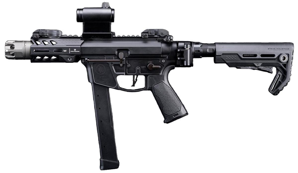 EMG Strike Industries x PWS Licensed 9mm Style Pistol Caliber Carbine AEG Rifle w/ Folding Stock, Bl