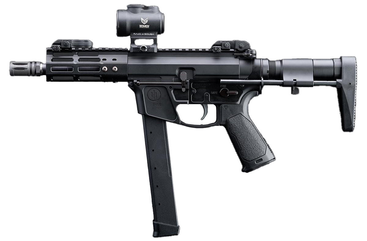 EMG Strike Industries x PWS Licensed 9mm Style Carbine 5" M-LOK Airsoft AEG Rifle w/ PDW Stock, Blac