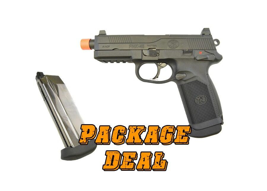 FN Herstal FNX-45 Tactical Metal Gas Blowback Airsoft Pistol, Black - Combo Package