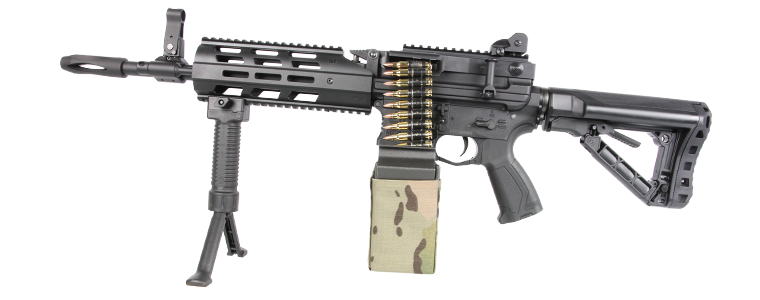 G&G CM16 LMG Airsoft Rifle w/ Tan Mag Cover, Black