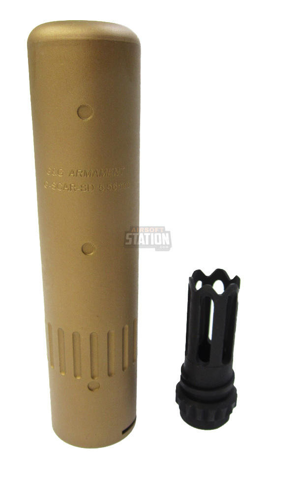 G&G SCAR Style Barrel Extension and Flash Hider Set, Metal, Desert Tan