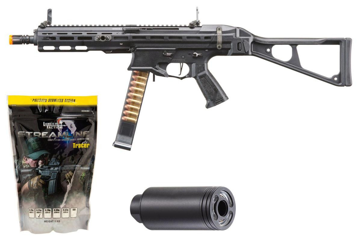 G&G Striker PCC45 SMG AEG Airsoft Rifle, Black, Tracer/BB Bundle
