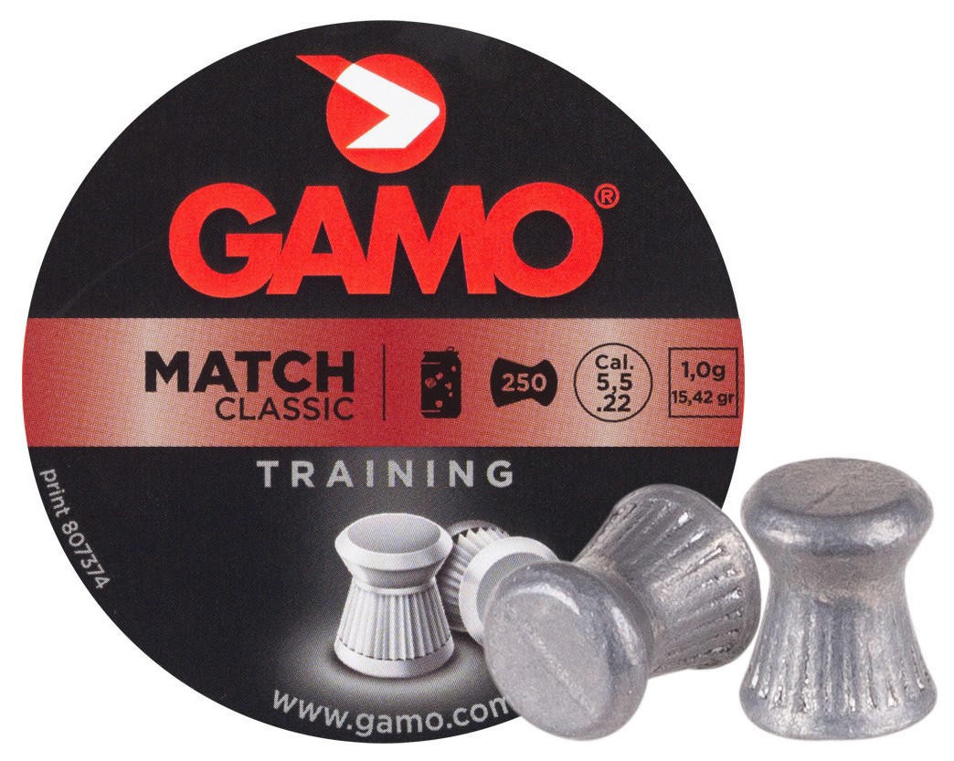 Gamo Match .22 Cal 15.43 Grains Flat Nose Pellets, 250ct, Silver