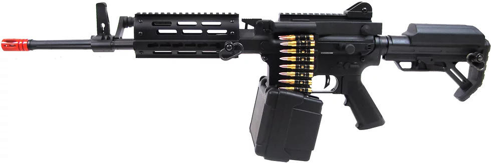 GE F6670 LMG AEG 16.25" Airsoft Rifle w/ Low Cheek Rest, Black
