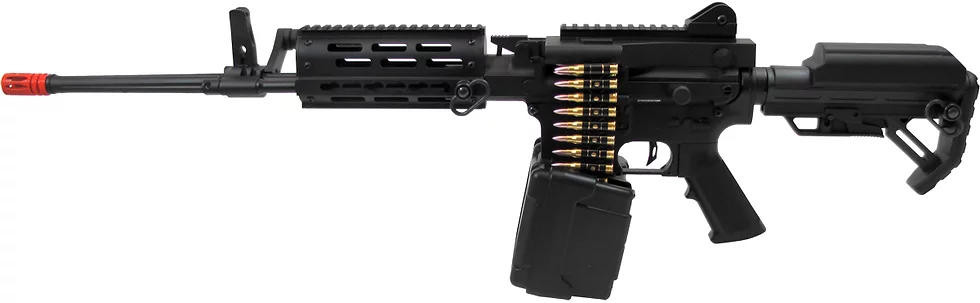 GE F6669 LMG AEG 18.75" Airsoft Rifle w/ Low Cheek Rest, Black