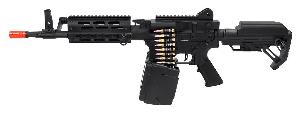 GE F6671 LMG AEG 12.50" Airsoft Rifle w/ Low Cheek Rest, Black