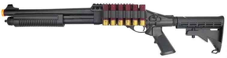 GE Full Metal RIS Tri-Burst w/ Retractable Stock Airsoft Shotgun, Black